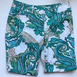 Cache Green Teal and White Paisley Pants Size 4